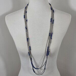 Premier Designs True Blue Layered Necklace Four Strands Blue Beads Silver Chain